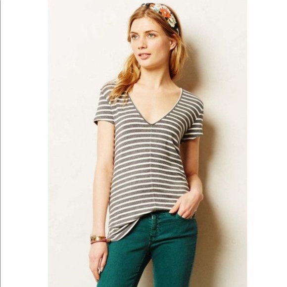 Bordeaux Elementary Striped V-Neck Tee - Picture 1 of 4